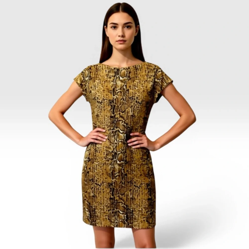 Tory Burch Mustard Snake-Print Shift Dress